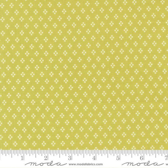 Image of Delightfully Yours Dots Chartreuse quilting cotton fabric by Sherri & Chelsi for Moda Fabrics. Features dots on a yellow background. Cute Little Fabric Shop
