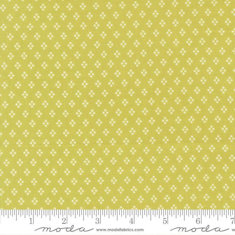 Image of Delightfully Yours Dots Chartreuse quilting cotton fabric by Sherri & Chelsi for Moda Fabrics. Features dots on a yellow background. Cute Little Fabric Shop
