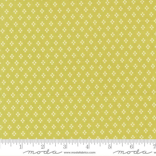 Image of Delightfully Yours Dots Chartreuse quilting cotton fabric by Sherri & Chelsi for Moda Fabrics. Features dots on a yellow background. Cute Little Fabric Shop