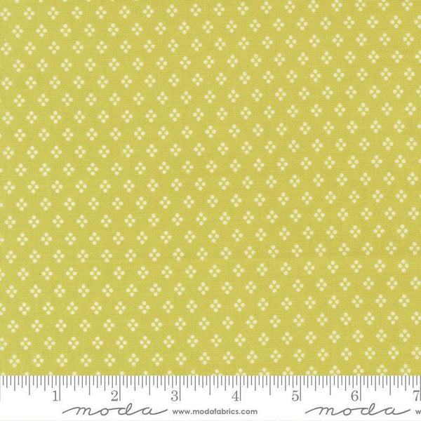 Image of Delightfully Yours Dots Chartreuse quilting cotton fabric by Sherri & Chelsi for Moda Fabrics. Features dots on a yellow background. Cute Little Fabric Shop