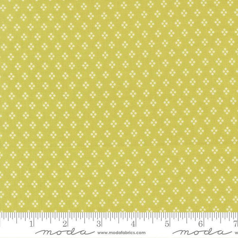 Image of Delightfully Yours Dots Chartreuse quilting cotton fabric by Sherri & Chelsi for Moda Fabrics. Features dots on a yellow background. Cute Little Fabric Shop
