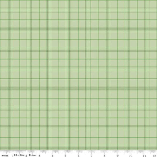 Image of Flannel Peter Rabbit™ & Friends Plaid Fern flannel cotton fabric by Riley Blake Official Licensed Product for Riley Blake Designs. Features checks on a green background. Cute Little Fabric Shop