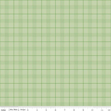 Image of Flannel Peter Rabbit™ & Friends Plaid Fern flannel cotton fabric by Riley Blake Official Licensed Product for Riley Blake Designs. Features checks on a green background. Cute Little Fabric Shop