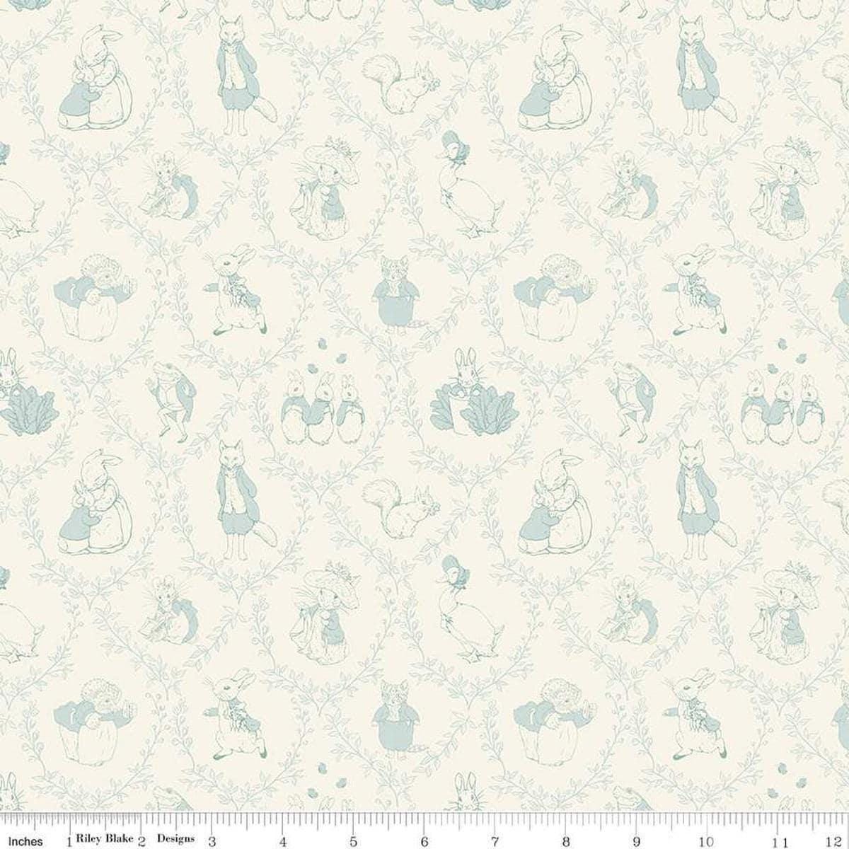 Image of Flannel Peter Rabbit™ & Friends Tolie Cloud flannel cotton fabric by Riley Blake Official Licensed Product for Riley Blake Designs. Features animals on a cream background. Cute Little Fabric Shop