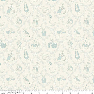 Image of Flannel Peter Rabbit™ & Friends Tolie Cloud flannel cotton fabric by Riley Blake Official Licensed Product for Riley Blake Designs. Features animals on a cream background. Cute Little Fabric Shop