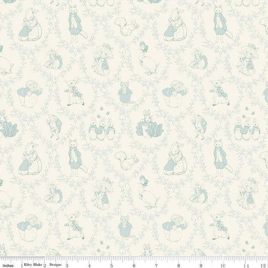 Image of Flannel Peter Rabbit™ & Friends Tolie Cloud flannel cotton fabric by Riley Blake Official Licensed Product for Riley Blake Designs. Features animals on a cream background. Cute Little Fabric Shop