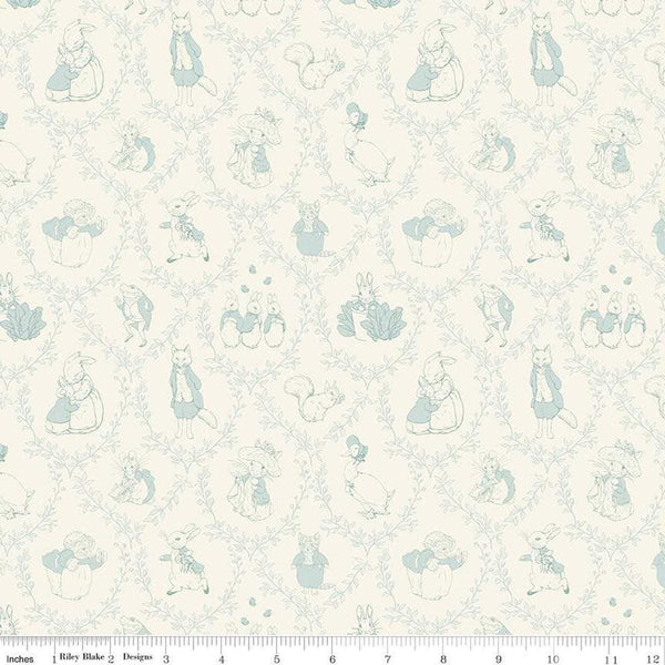 Image of Flannel Peter Rabbit™ & Friends Tolie Cloud flannel cotton fabric by Riley Blake Official Licensed Product for Riley Blake Designs. Features animals on a cream background. Cute Little Fabric Shop