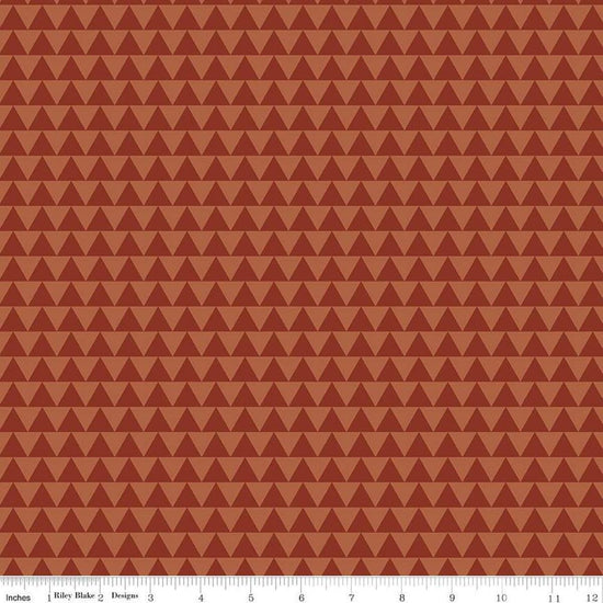 Image of Flannel Into the Woods Triangles Rust flannel cotton fabric by Diane Labombarbe for Riley Blake Designs. Features triangles on an orange background. Cute Little Fabric Shop