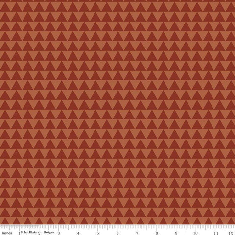 Image of Flannel Into the Woods Triangles Rust flannel cotton fabric by Diane Labombarbe for Riley Blake Designs. Features triangles on an orange background. Cute Little Fabric Shop