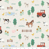Image of One the Farm Farm Off White flannel cotton fabric by The RBD Designers for Riley Blake Designs. Features animals on an off-white background. Cute Little Fabric Shop