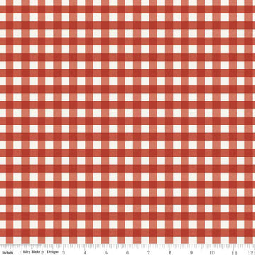 Image of One the Farm Plaid Red flannel cotton fabric by The RBD Designers for Riley Blake Designs. Features plaid on a red background. Cute Little Fabric Shop
