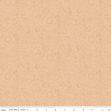 Image of Flannel Special Delivery Tonal Brown flannel cotton fabric by Doodlebug Design Inc. for Riley Blake Designs. Features toys on a tan background. Cute Little Fabric Shop