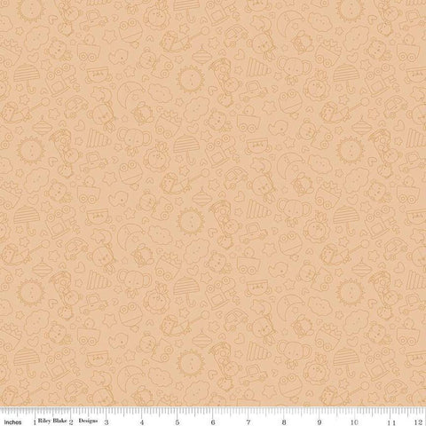 Image of Flannel Special Delivery Tonal Brown flannel cotton fabric by Doodlebug Design Inc. for Riley Blake Designs. Features toys on a tan background. Cute Little Fabric Shop