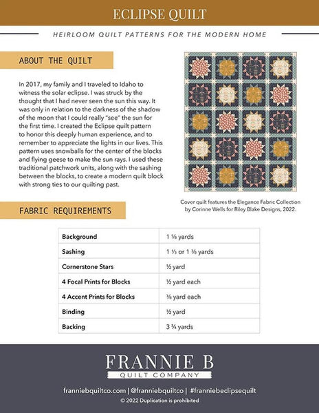 Eclipse Quilt PATTERN P172 by Frannie B Quilting Co. - Riley Blake Designs - Stars - INSTRUCTIONS Only - Piecing