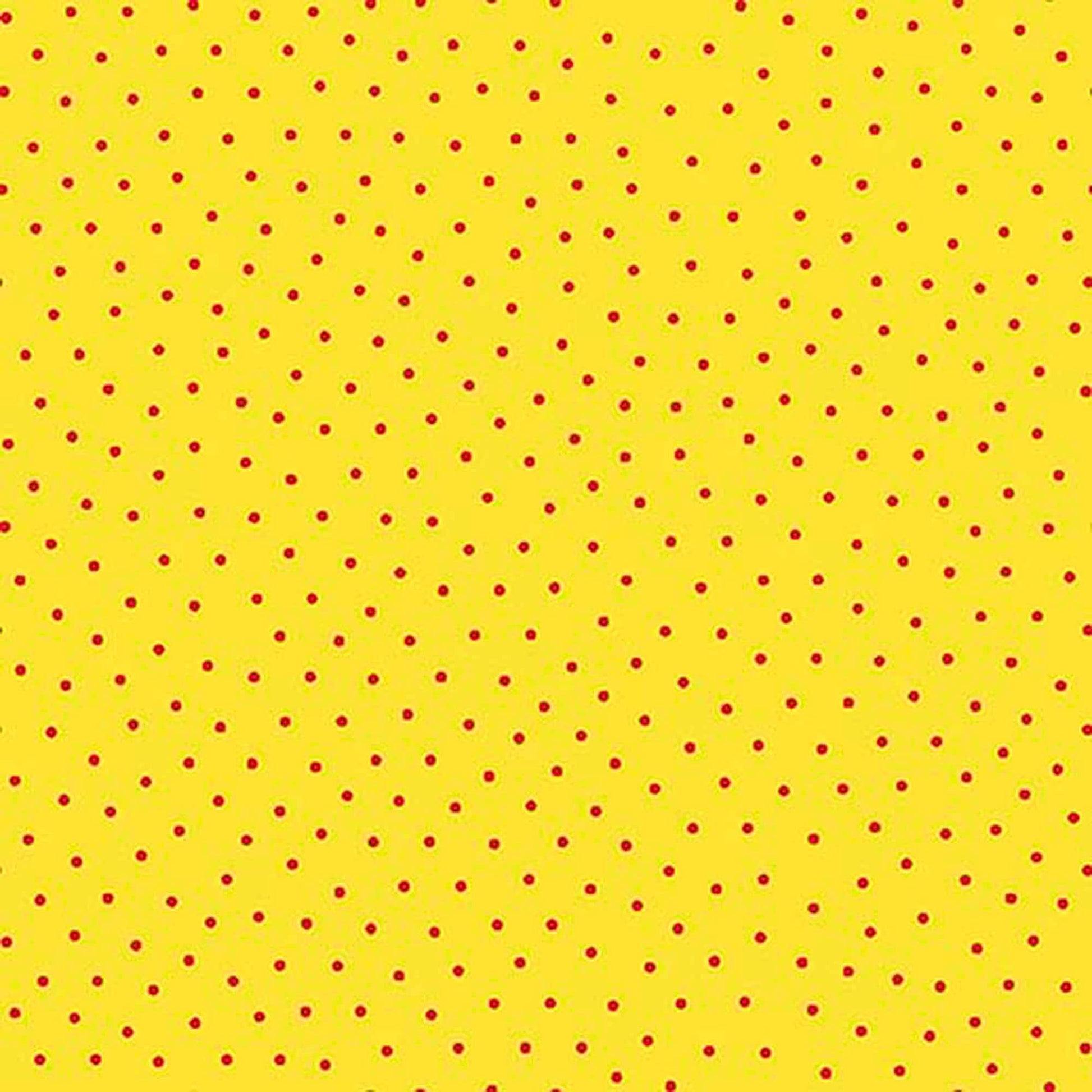 Image of Whimsies Dots Yellow quilting cotton fabric by Claire Holliday for QT Fabrics. Features dots on a yellow background. Cute Little Fabric Shop