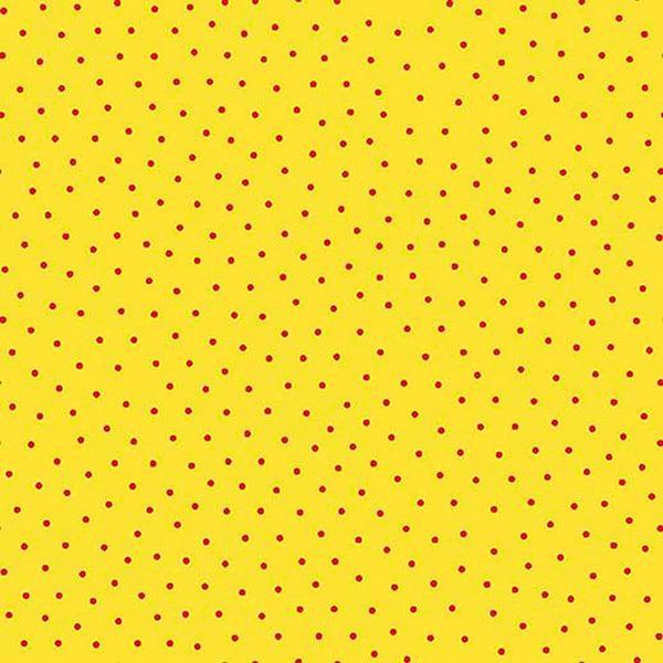 Image of Whimsies Dots Yellow quilting cotton fabric by Claire Holliday for QT Fabrics. Features dots on a yellow background. Cute Little Fabric Shop