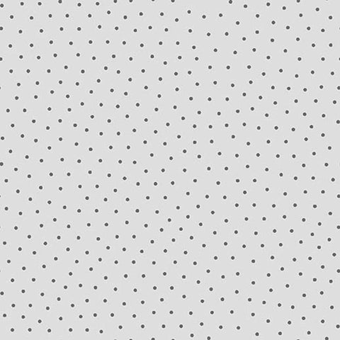 Image of Whimsies Dots Gray quilting cotton fabric by Claire Holliday for QT Fabrics. Features dots on a gray background. Cute Little Fabric Shop