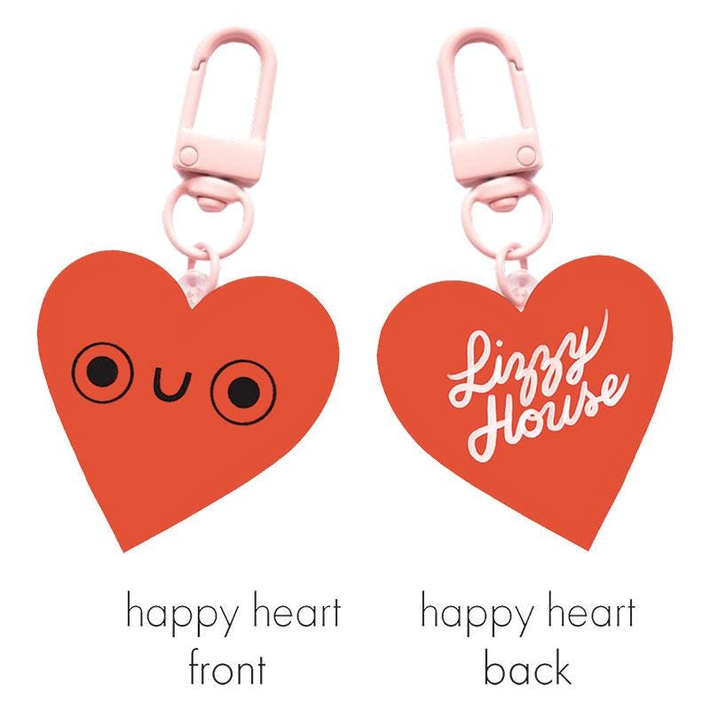 Happy Heart Zipper Charm LHFVZ003 by Lizzy House - Moda Fabrics - Acrylic Resin Heart Silly Face Zipper Pull Red
