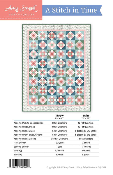 SALE A Stitch in Time Quilt PATTERN P123 by Amy Smart - Riley Blake Designs - INSTRUCTIONS Only - Nine Patch Inspired - Two Sizes