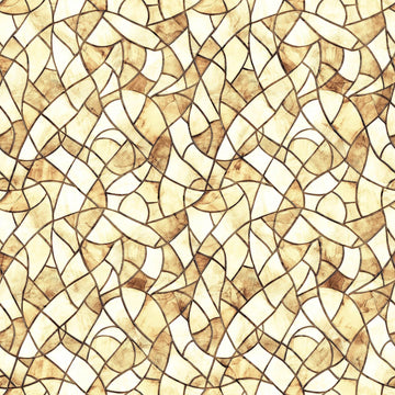 Image of Spirit of Ireland Stained Glass Tan quilting cotton fabric by Morris Creative Group for QT Fabrics. Features shapes on a beige background. Cute Little Fabric Shop