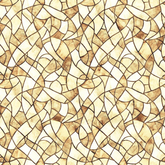 Image of Spirit of Ireland Stained Glass Tan quilting cotton fabric by Morris Creative Group for QT Fabrics. Features shapes on a beige background. Cute Little Fabric Shop