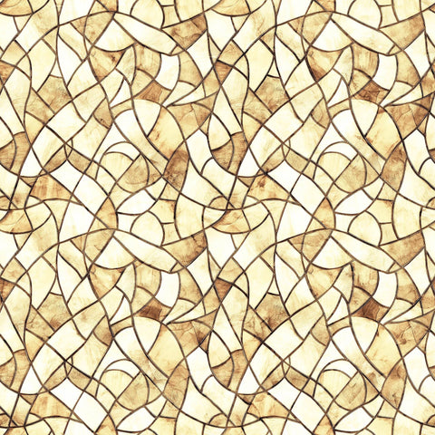Image of Spirit of Ireland Stained Glass Tan quilting cotton fabric by Morris Creative Group for QT Fabrics. Features shapes on a beige background. Cute Little Fabric Shop