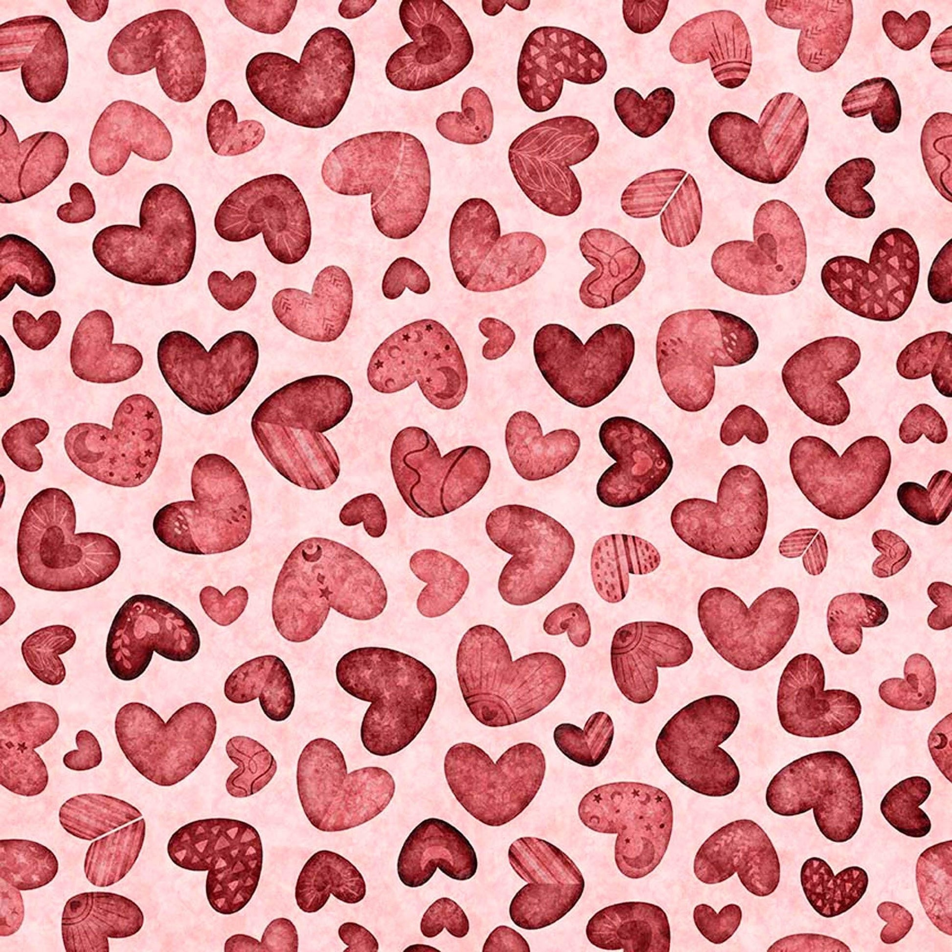 Image of Hearts & Hugs Hearts Pink quilting cotton fabric by Morris Creative Group for QT Fabric. Features hearts on a pink background. Cute Little Fabric Shop
