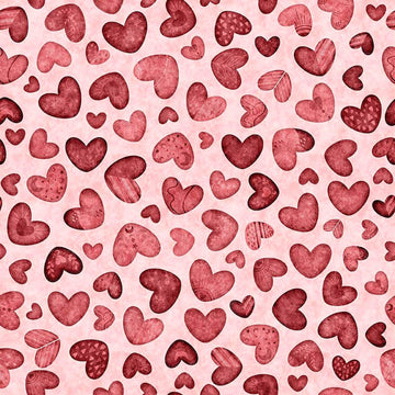 Image of Hearts & Hugs Hearts Pink quilting cotton fabric by Morris Creative Group for QT Fabric. Features hearts on a pink background. Cute Little Fabric Shop