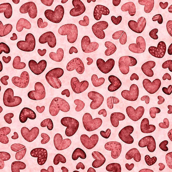 Image of Hearts & Hugs Hearts Pink quilting cotton fabric by Morris Creative Group for QT Fabric. Features hearts on a pink background. Cute Little Fabric Shop