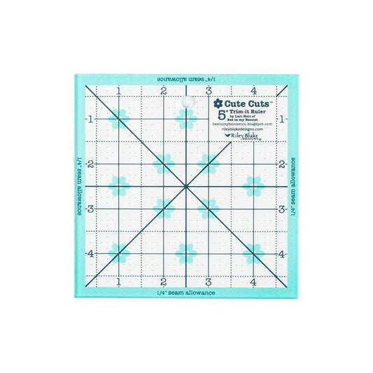 SALE Lori Holt Cute Cuts Trim-It Ruler 5" Square - STTI-39764 - Riley Blake Plastic Non-Slip Ruler