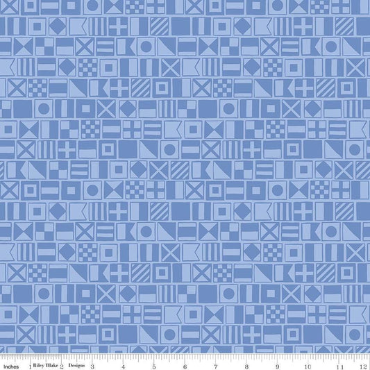 Yacht Club Flags C15921 Sky - Riley Blake Designs - Nautical Flag Icons Symbols - Quilting Cotton Fabric