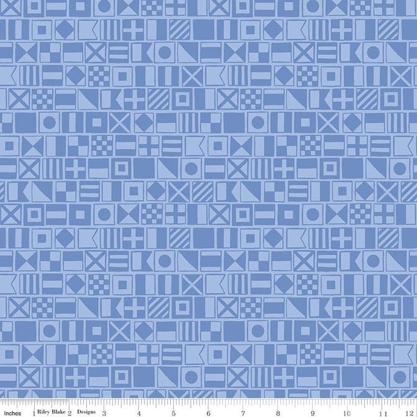 Yacht Club Flags C15921 Sky - Riley Blake Designs - Nautical Flag Icons Symbols - Quilting Cotton Fabric