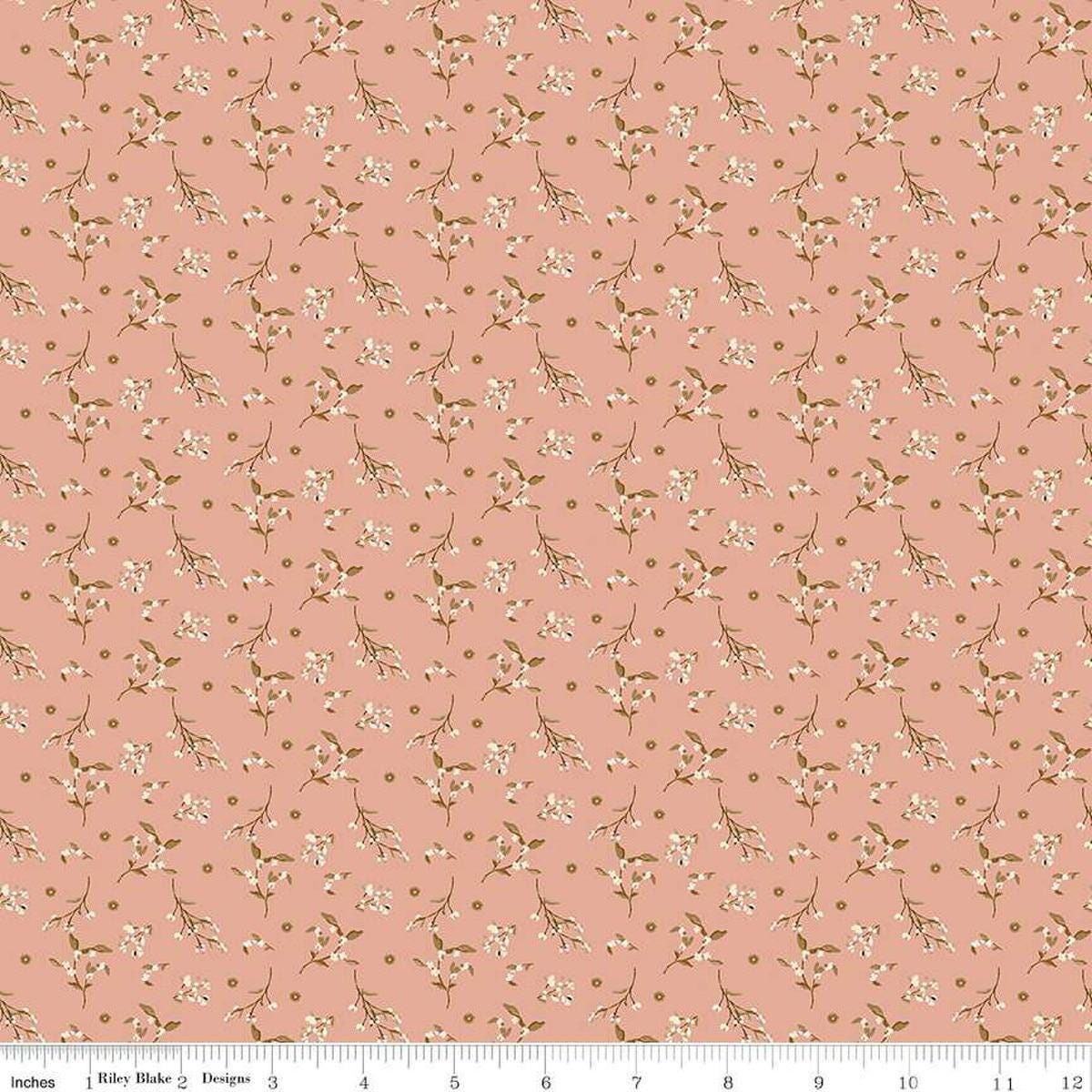 Image of Morning Latte Berries Pink quilting cotton fabric by Sandy Gervais for Riley Blake Designs. Features berries on a pink background. Cute Little Fabric Shop