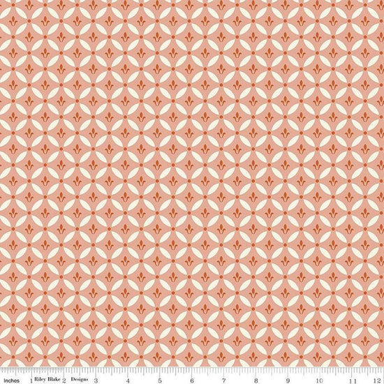 Image of Morning Latte Tile Pink quilting cotton fabric by Sandy Gervais for Riley Blake Designs. Features geometric designs on a pink background. Cute Little Fabric Shop