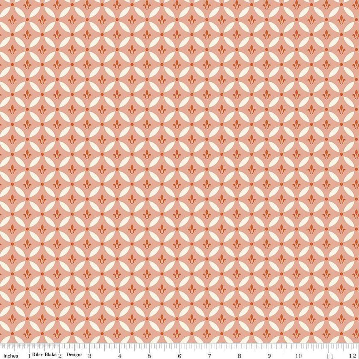 Image of Morning Latte Tile Pink quilting cotton fabric by Sandy Gervais for Riley Blake Designs. Features geometric designs on a pink background. Cute Little Fabric Shop
