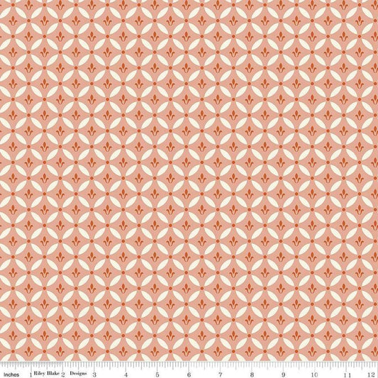 Image of Morning Latte Tile Pink quilting cotton fabric by Sandy Gervais for Riley Blake Designs. Features geometric designs on a pink background. Cute Little Fabric Shop