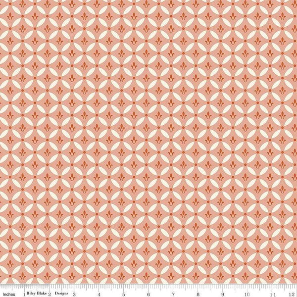 Image of Morning Latte Tile Pink quilting cotton fabric by Sandy Gervais for Riley Blake Designs. Features geometric designs on a pink background. Cute Little Fabric Shop