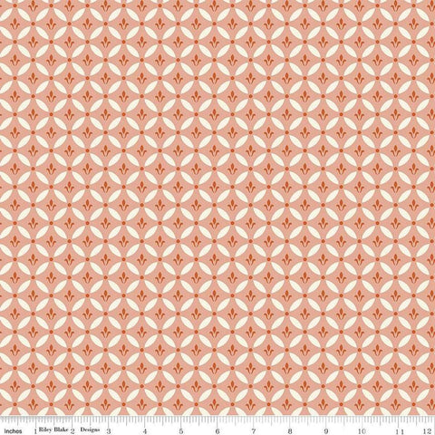 Image of Morning Latte Tile Pink quilting cotton fabric by Sandy Gervais for Riley Blake Designs. Features geometric designs on a pink background. Cute Little Fabric Shop