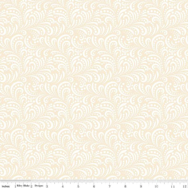 Image of Morning Latte Swirls Latte quilting cotton fabric by Sandy Gervais for Riley Blake Designs. Features swirls on a cream background. Cute Little Fabric Shop
