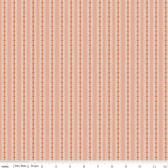 Image of Morning Latte Stripes Pink quilting cotton fabric by Sandy Gervais for Riley Blake Designs. Features stripes on a pink background. Cute Little Fabric Shop
