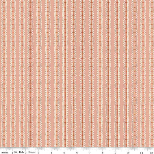 Image of Morning Latte Stripes Pink quilting cotton fabric by Sandy Gervais for Riley Blake Designs. Features stripes on a pink background. Cute Little Fabric Shop