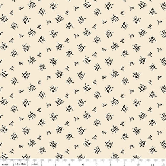Image of Morning Latte Ditsy Latte quilting cotton fabric by Sandy Gervais for Riley Blake Designs. Features flowers on a cream background. Cute Little Fabric Shop