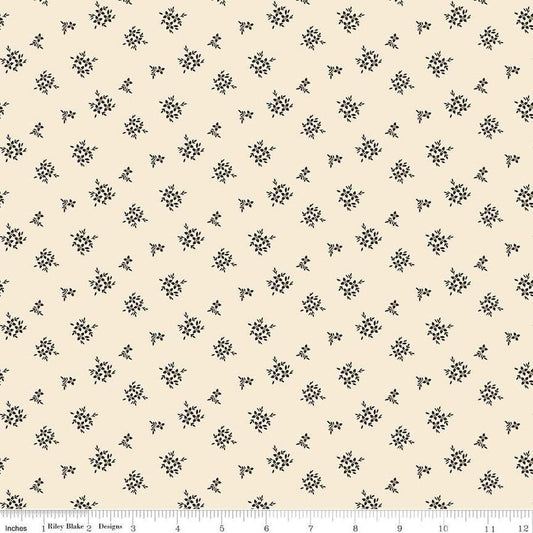 Image of Morning Latte Ditsy Latte quilting cotton fabric by Sandy Gervais for Riley Blake Designs. Features flowers on a cream background. Cute Little Fabric Shop