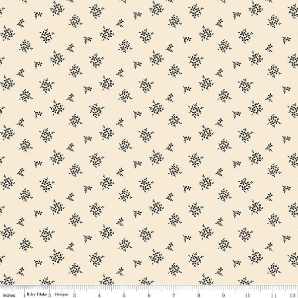 Image of Morning Latte Ditsy Latte quilting cotton fabric by Sandy Gervais for Riley Blake Designs. Features flowers on a cream background. Cute Little Fabric Shop