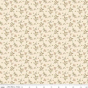 Image of Morning Latte Berries Latte quilting cotton fabric by Sandy Gervais for Riley Blake Designs. Features berries on a cream background. Cute Little Fabric Shop