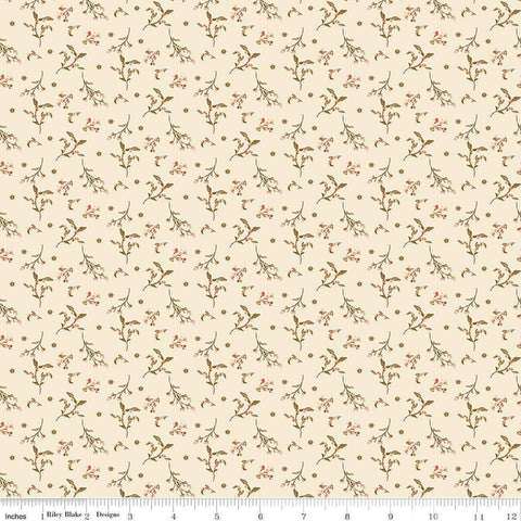 Image of Morning Latte Berries Latte quilting cotton fabric by Sandy Gervais for Riley Blake Designs. Features berries on a cream background. Cute Little Fabric Shop