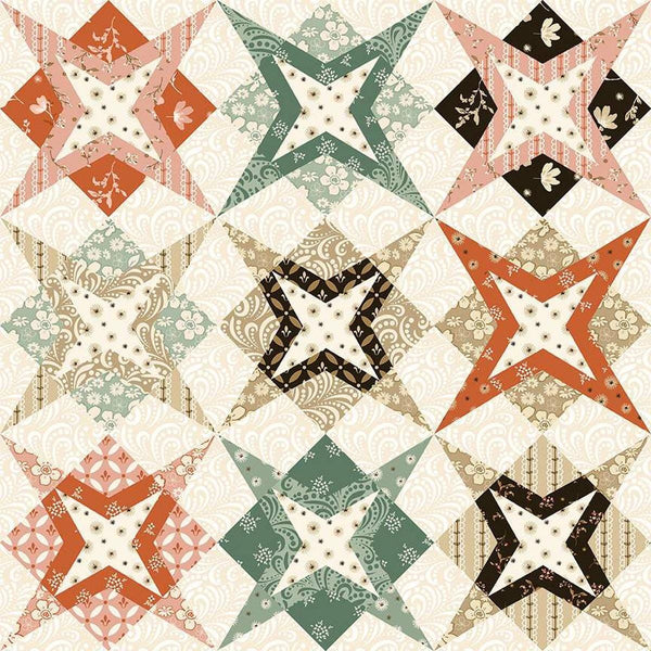 SALE Morning Latte Star Cheater Print C16929 Multi - Riley Blake Designs - PRINTED Quilt Blocks Star - Quilting Cotton Fabric