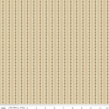 Image of Morning Latte Stripes Camel quilting cotton fabric by Sandy Gervais for Riley Blake Designs. Features stripes on a tan background. Cute Little Fabric Shop