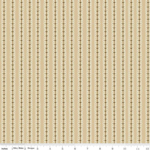 Image of Morning Latte Stripes Camel quilting cotton fabric by Sandy Gervais for Riley Blake Designs. Features stripes on a tan background. Cute Little Fabric Shop