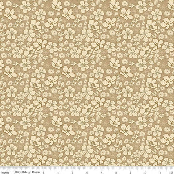 Image of Morning Latte Tonal Floral Camel quilting cotton fabric by Sandy Gervais for Riley Blake Designs. Features flowers on a tan background. Cute Little Fabric Shop